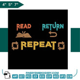 Book Lovers collection Embroidery Design - Funny Library Worker Read Return - FineryEmbroidery